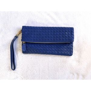 Urban Expressions Blue Fold Over Clutch/Wristlet, Woven Vegan Leather